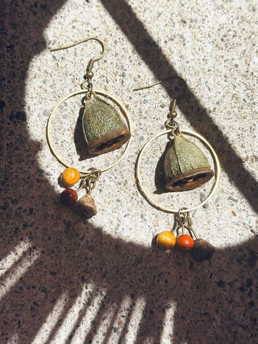 🍃 Red Eucalyptus Hoop Earrings | Copper Hook