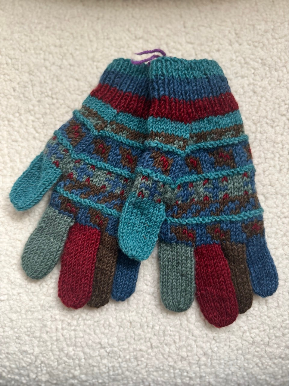 Hand Knit Wool Gloves – Nordic Folk Pattern | One of a Kind | Made in Nepal