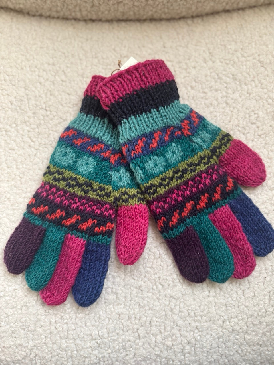Hand Knit Wool Gloves – Nordic Folk Pattern | One of a Kind | Made in Nepal