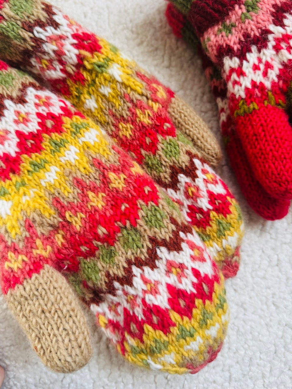 Hand Knit Wool Mittens – Fleece Lined, One of a Kind, Handmade in Nepal