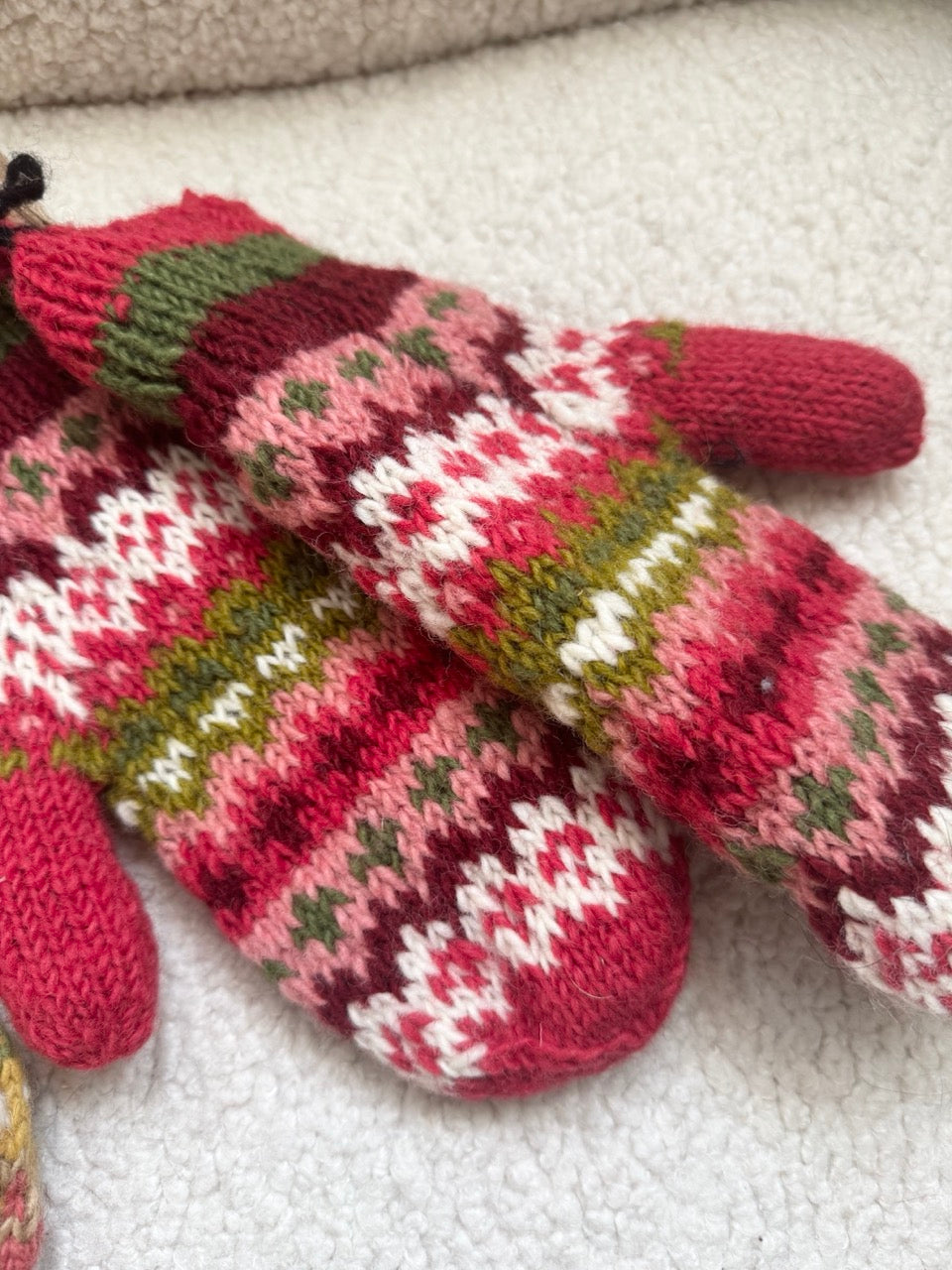 Hand Knit Wool Mittens – Fleece Lined, One of a Kind, Handmade in Nepal
