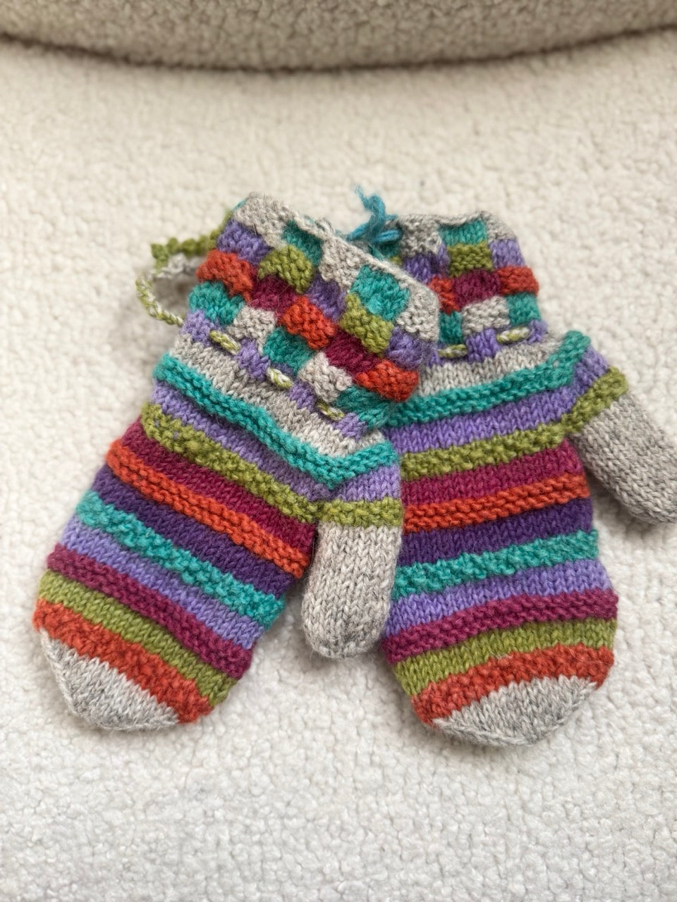 Hand Knit Wool Mittens – Fleece Lined, One of a Kind, Handmade in Nepal