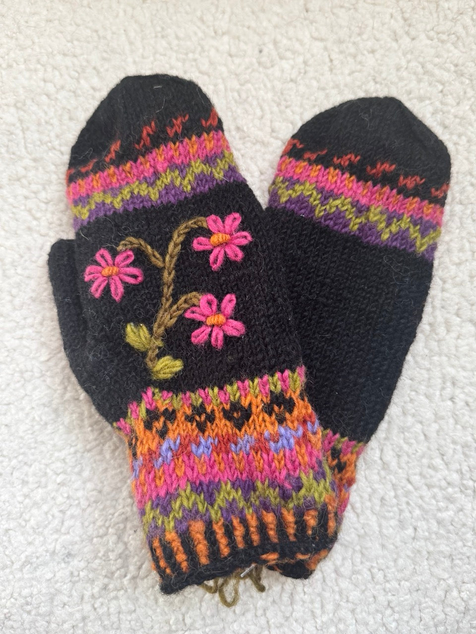 Hand Knit Wool Mittens – Fleece Lined, One of a Kind, Handmade in Nepal