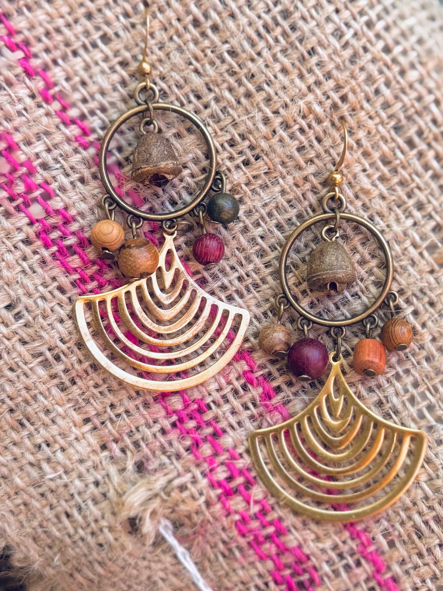 “Earth Harmony” Earrings – Sandalwood & Bell Pods