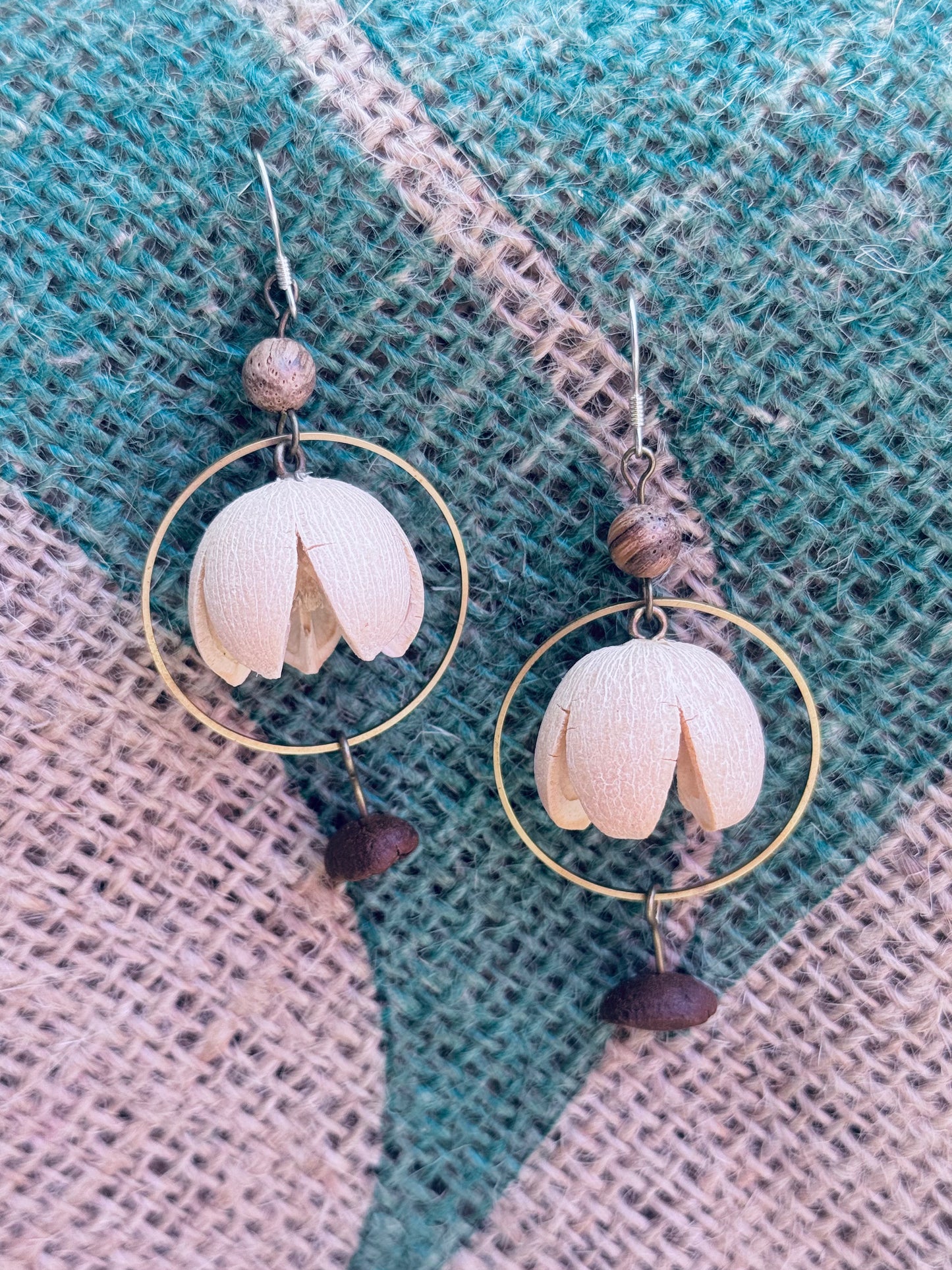 “Smiling Seed” Coffee Blossom Earrings – Silver Hoop Edition