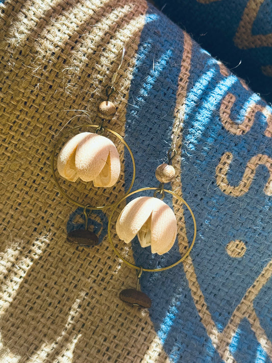 “Smiling Seed” Coffee Blossom Earrings – Silver Hoop Edition