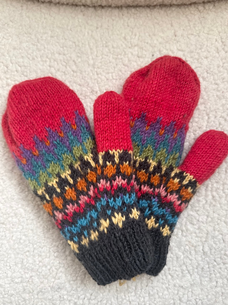 Hand Knit Wool Mittens – Fleece Lined, One of a Kind, Handmade in Nepal