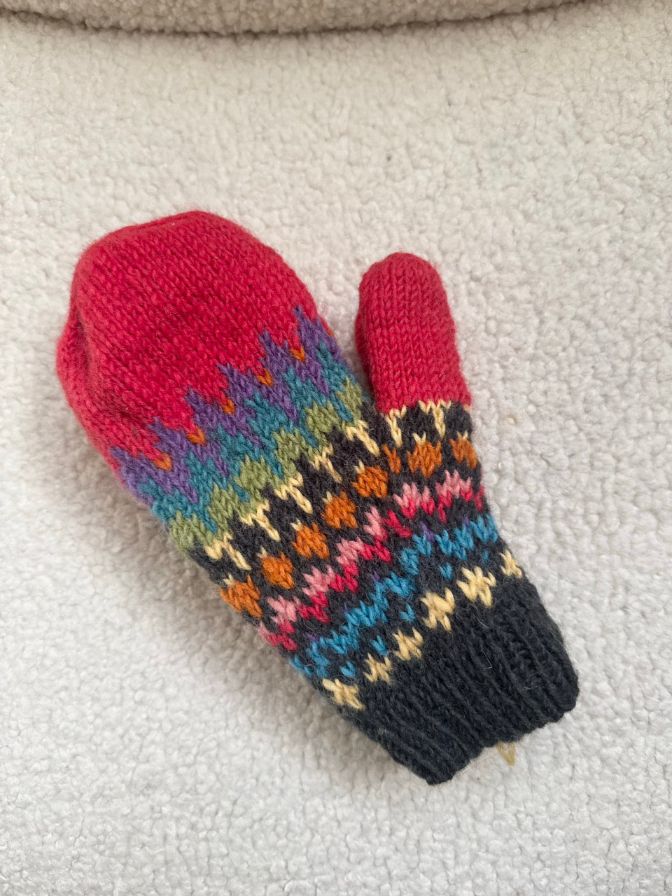 Hand Knit Wool Mittens – Fleece Lined, One of a Kind, Handmade in Nepal