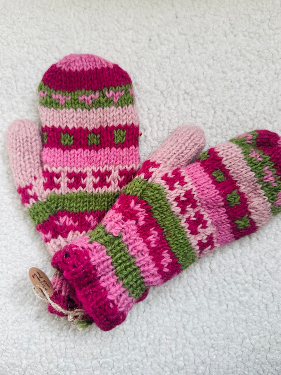 Hand Knit Wool Mittens – Fleece Lined, One of a Kind, Handmade in Nepal