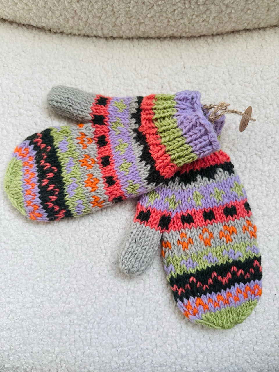Hand Knit Wool Mittens – Fleece Lined, One of a Kind, Handmade in Nepal