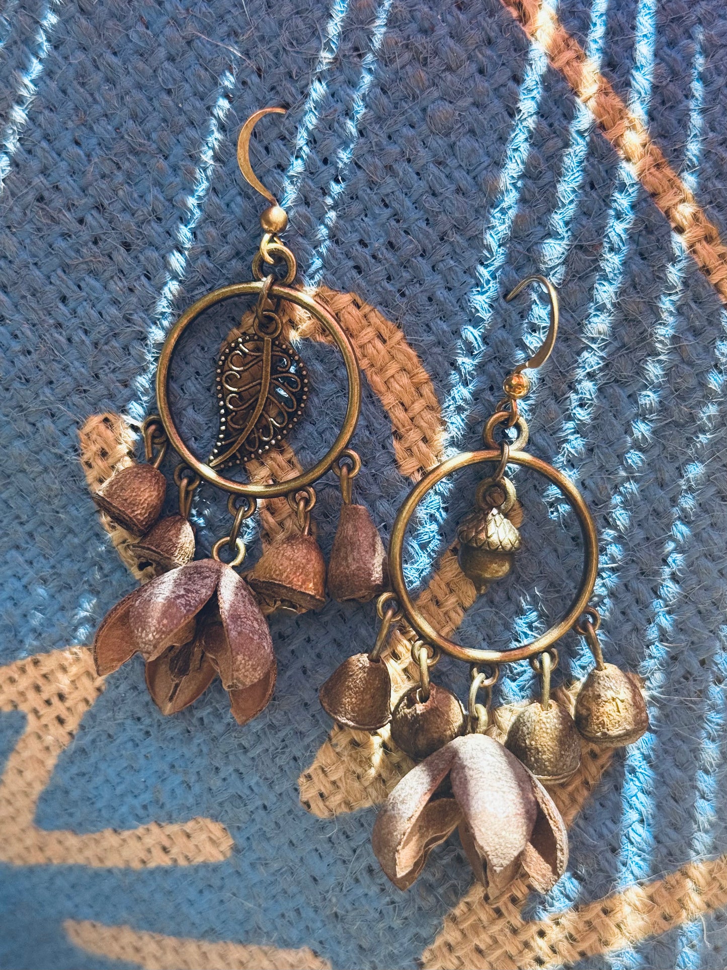 🪶 Forest Whispers – Dream Catcher Earrings with Brass Hooks 🌿