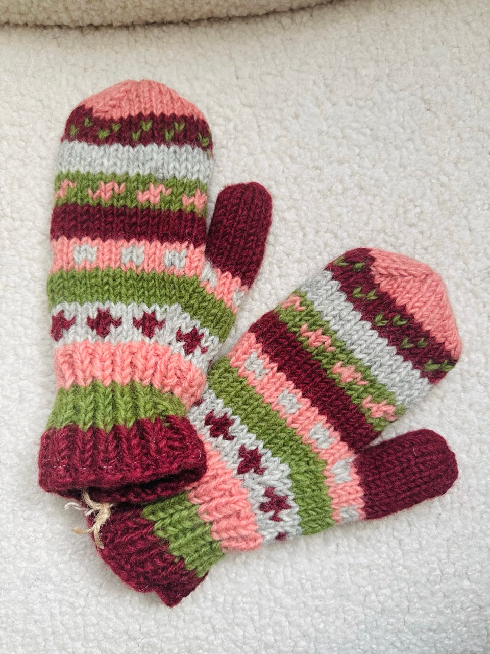 Hand Knit Wool Mittens – Fleece Lined, One of a Kind, Handmade in Nepal