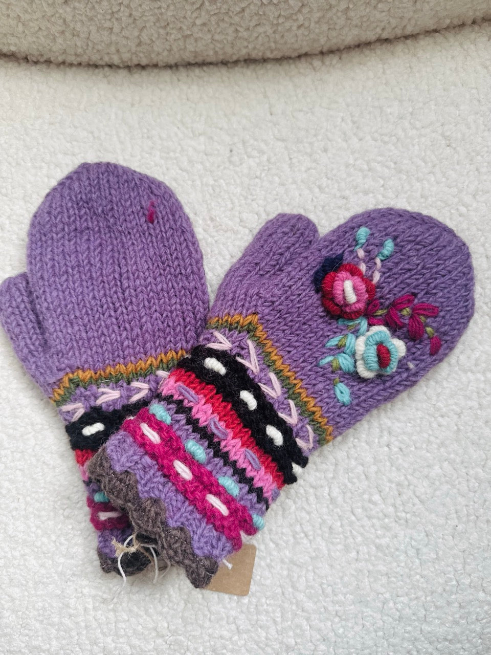Hand Knit Wool Mittens – Fleece Lined, One of a Kind, Handmade in Nepal