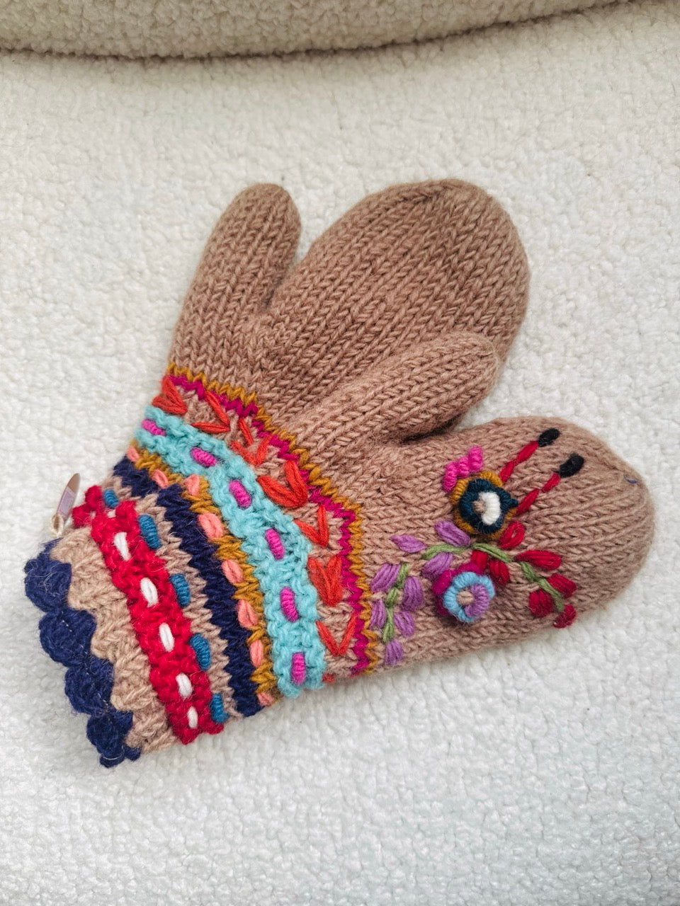 Hand Knit Wool Mittens – Fleece Lined, One of a Kind, Handmade in Nepal