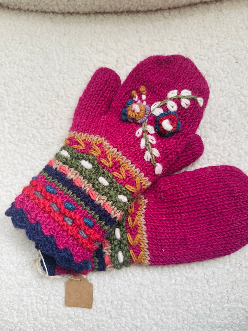 Hand Knit Wool Mittens – Fleece Lined, One of a Kind, Handmade in Nepal
