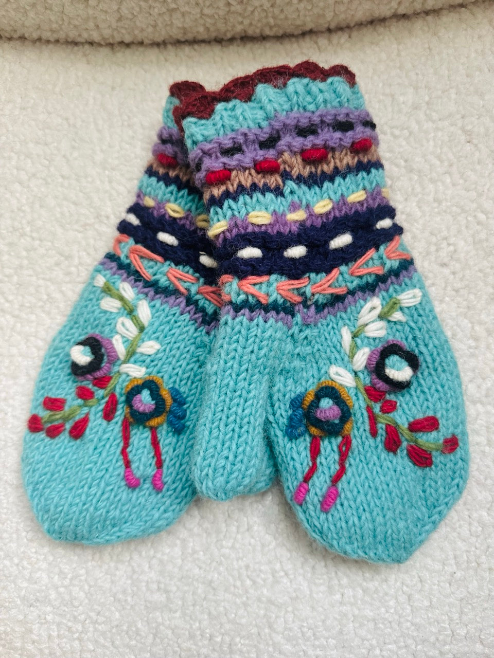 Hand Knit Wool Mittens – Fleece Lined, One of a Kind, Handmade in Nepal