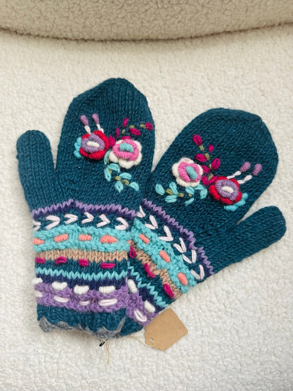 Hand Knit Wool Mittens – Fleece Lined, One of a Kind, Handmade in Nepal