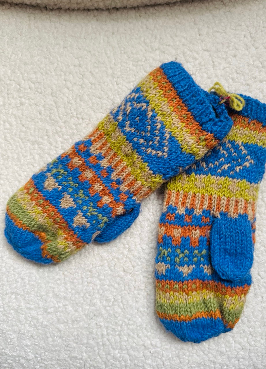 Hand Knit Wool Mittens – Fleece Lined, One of a Kind, Handmade in Nepal