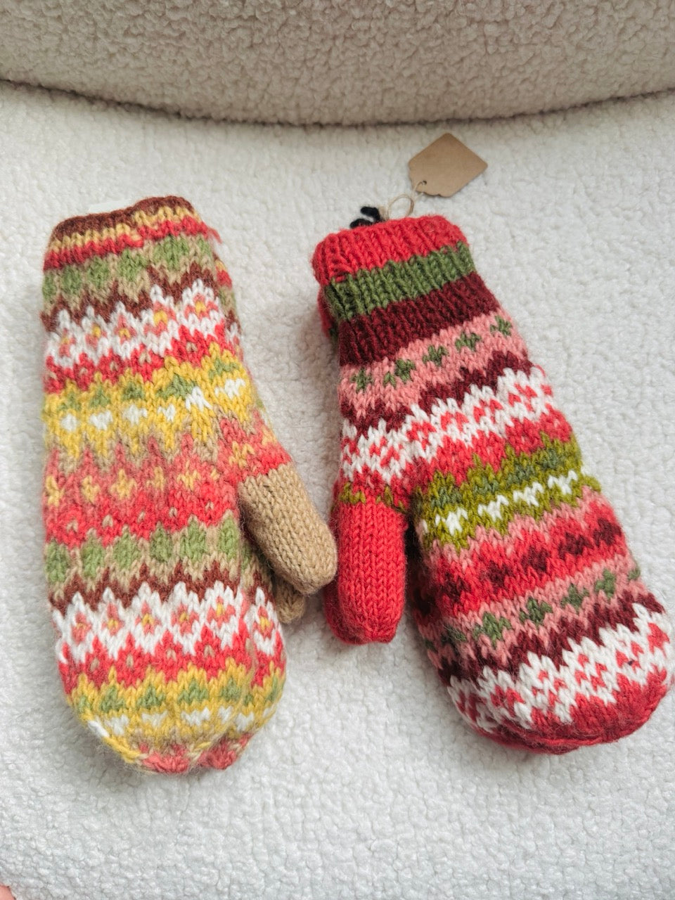 Hand Knit Wool Mittens – Fleece Lined, One of a Kind, Handmade in Nepal