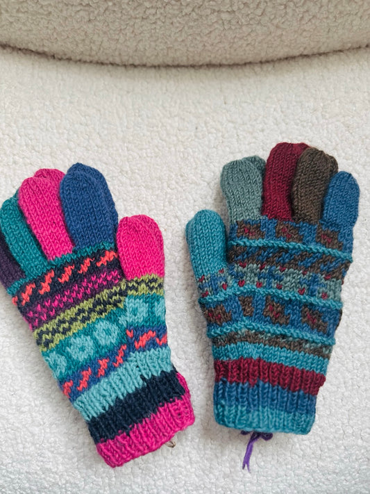 Hand Knit Wool Gloves – Nordic Folk Pattern | One of a Kind | Made in Nepal