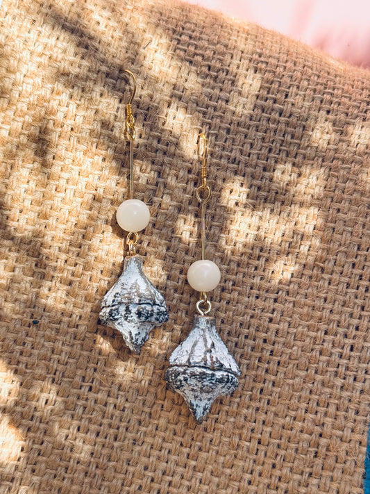 “Serenity Drop” Eucalyptus & White Jade Earrings – 14K Gold-Plated Hooks