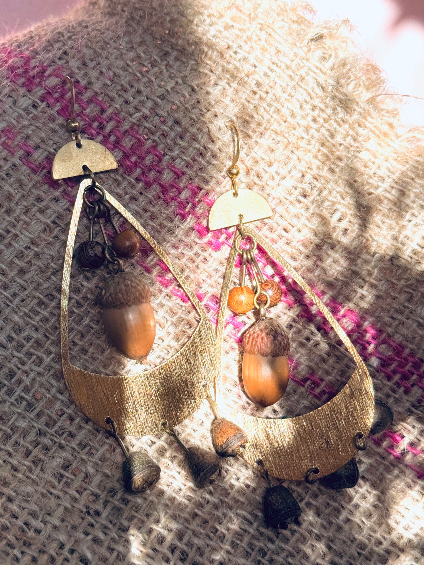 “Forest Jingle” Acorn & Bell Pod Statement Earrings
