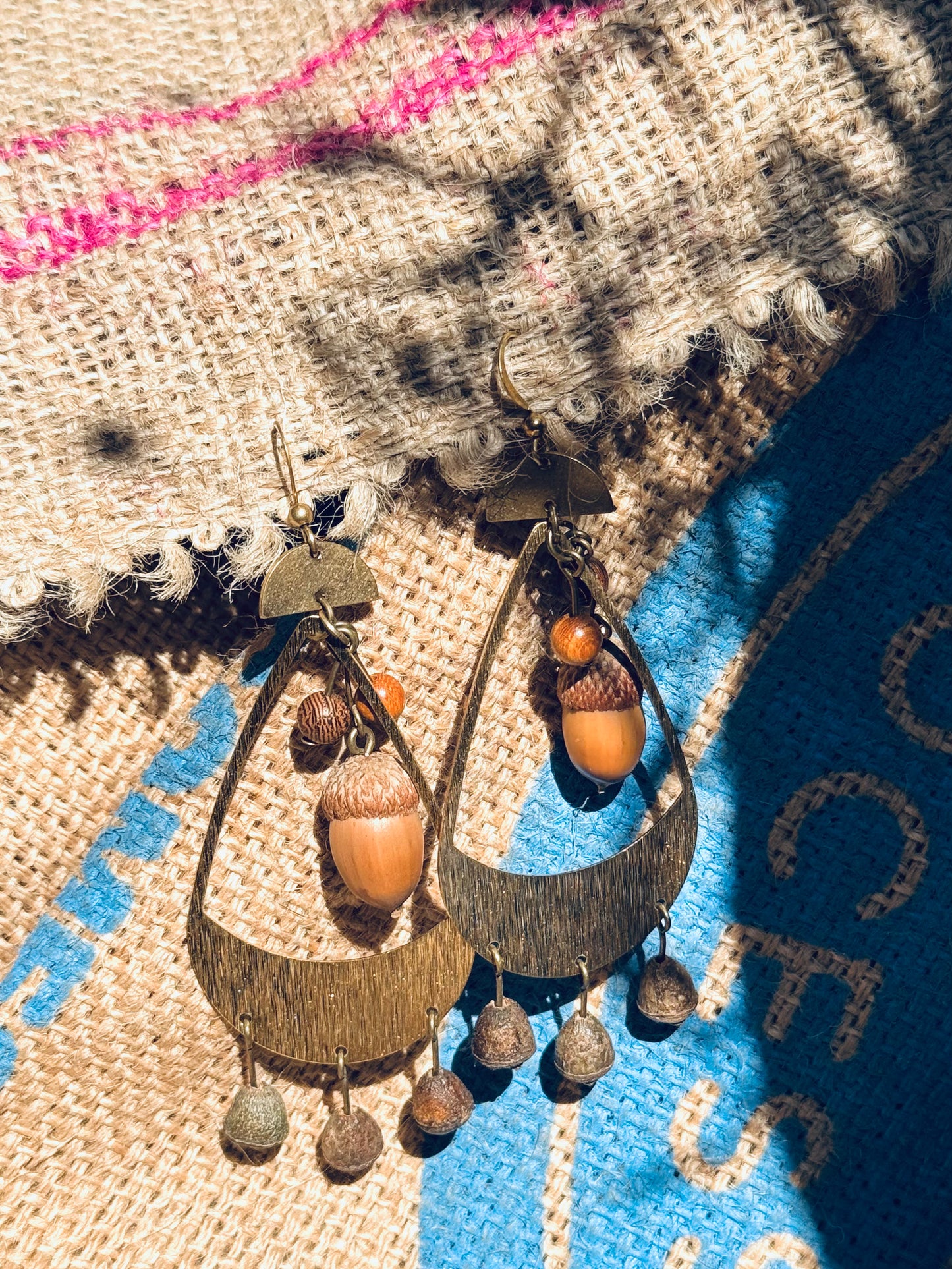 “Forest Jingle” Acorn & Bell Pod Statement Earrings
