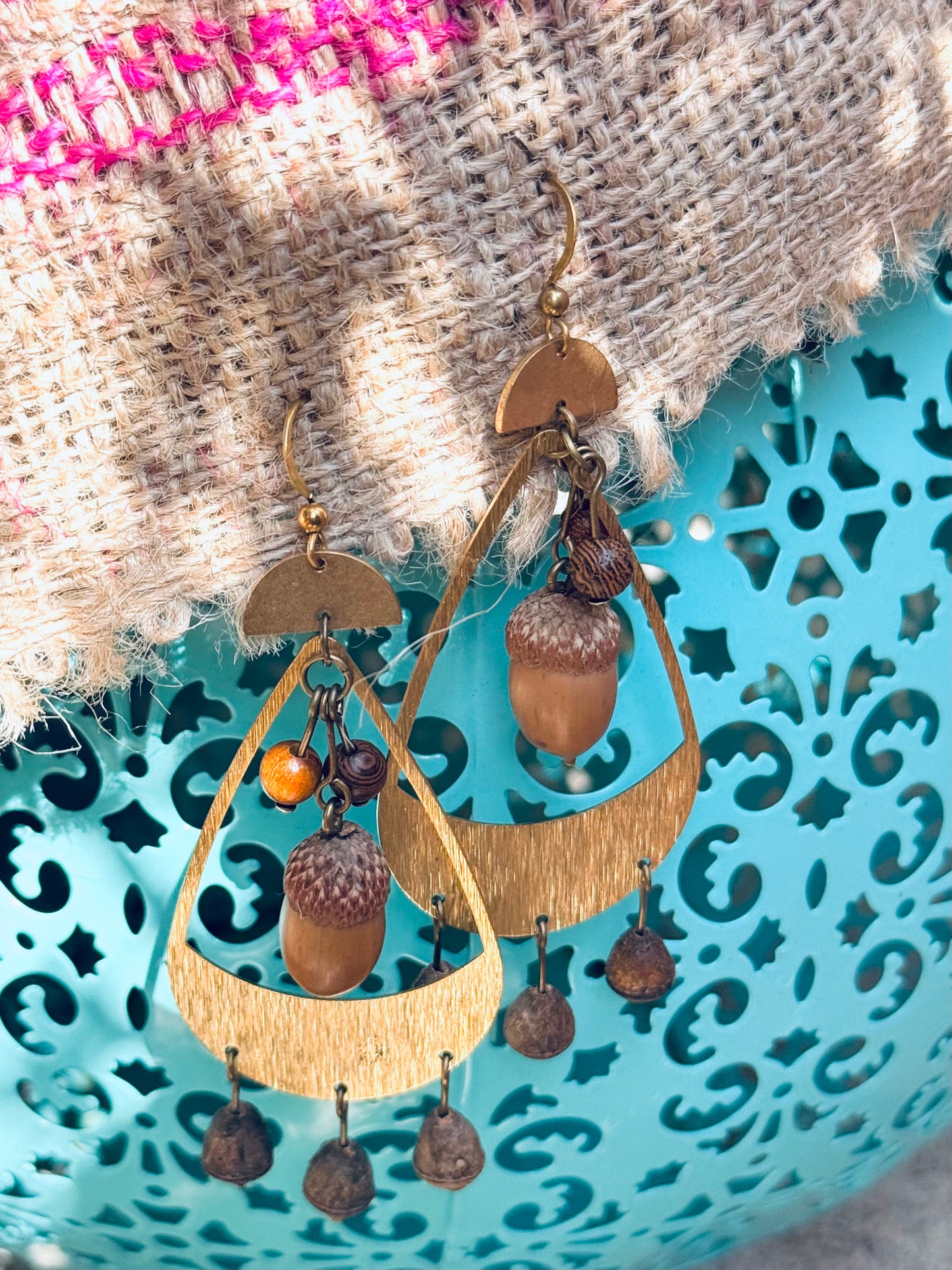 “Forest Jingle” Acorn & Bell Pod Statement Earrings