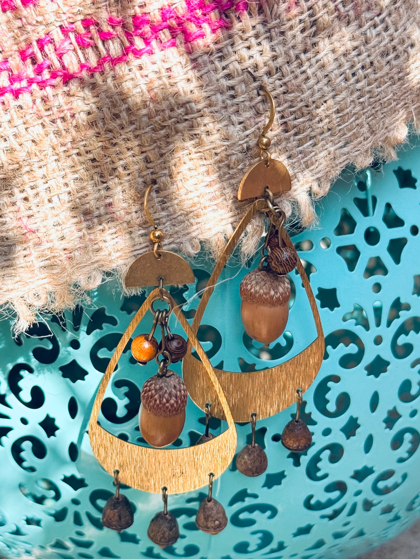 “Forest Jingle” Acorn & Bell Pod Statement Earrings