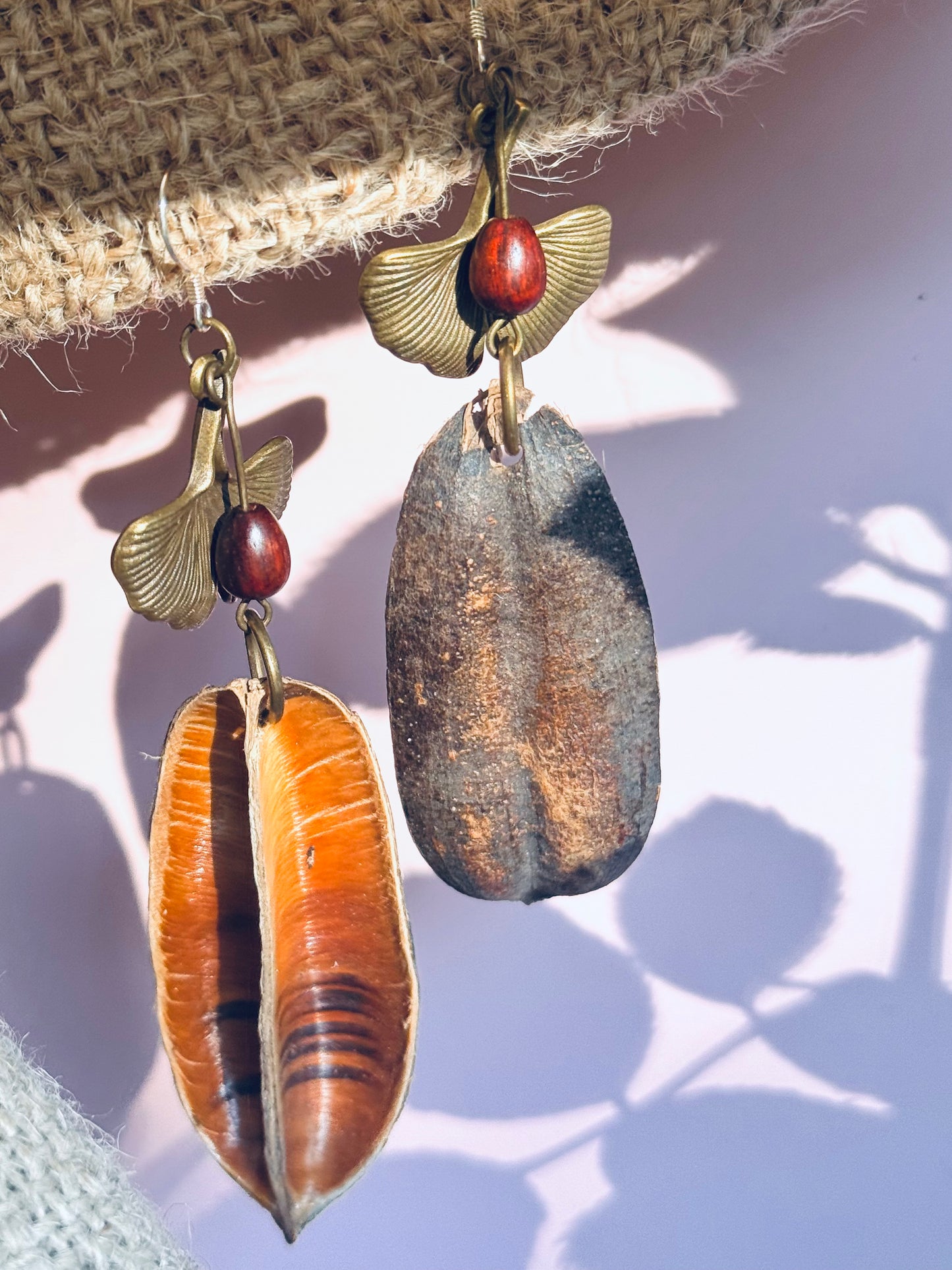 “Sisal Bloom” Drop Earrings – Sisal Fruit & Blood Sandalwood Bead
