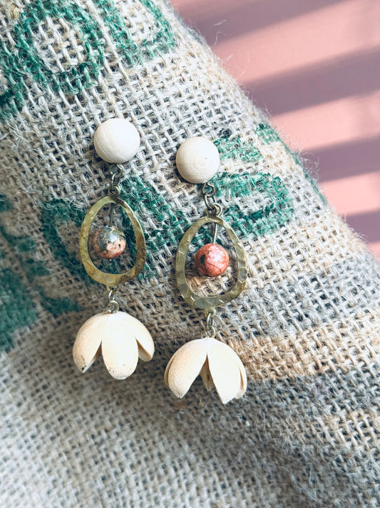 🌸 “Lotus Smile” Earrings “ – Natural Pod & Stone Earrings | Silver Needle