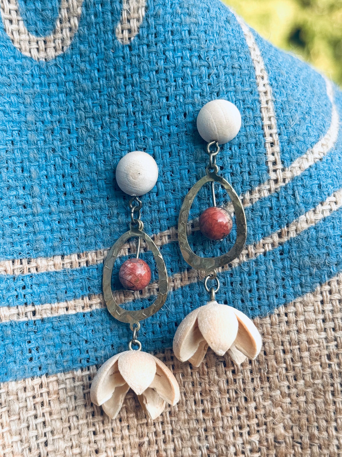 🌸 “Lotus Smile” Earrings “ – Natural Pod & Stone Earrings | Silver Needle