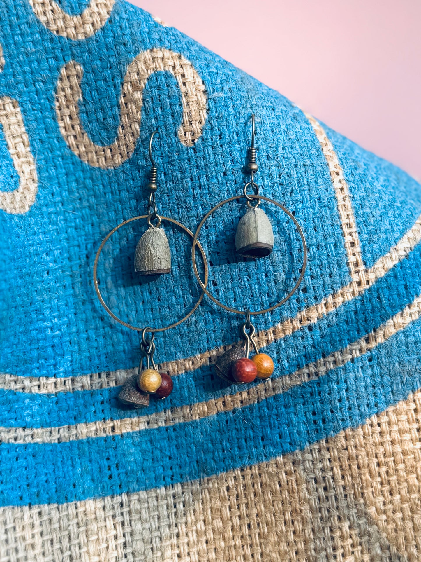 🌰 Bell Fruit & Wood Seed Earrings | Copper Hook
