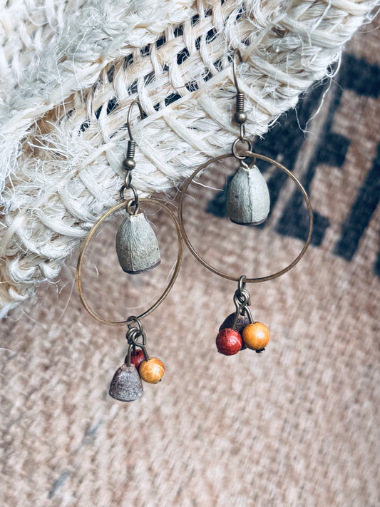 🌰 Bell Fruit & Wood Seed Earrings | Copper Hook