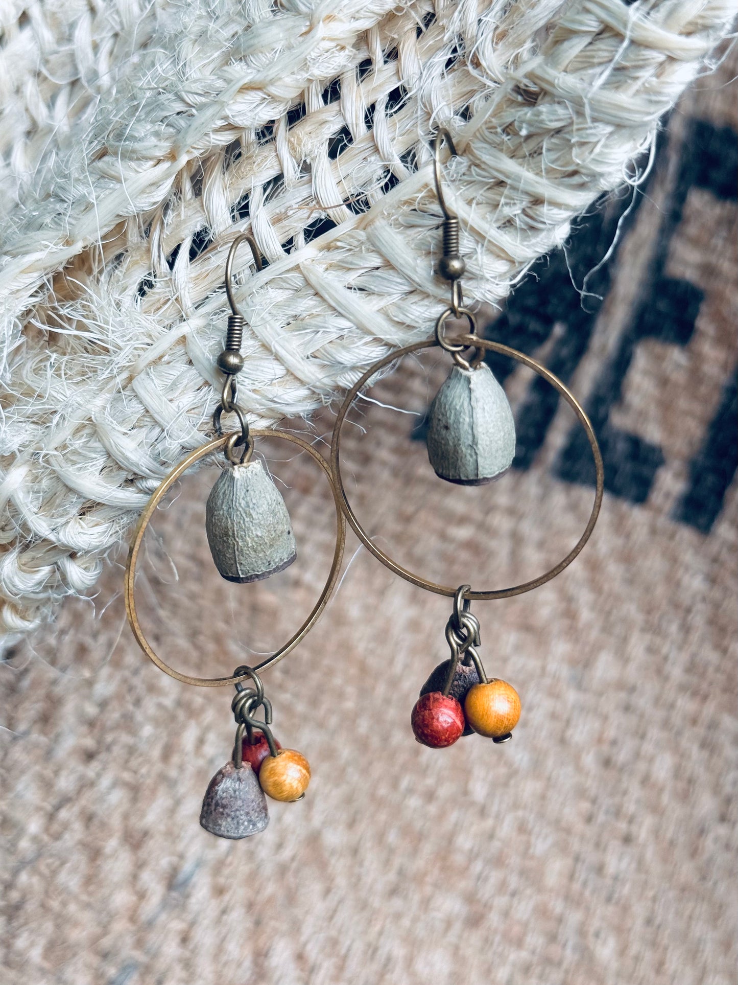 🌰 Bell Fruit & Wood Seed Earrings | Copper Hook