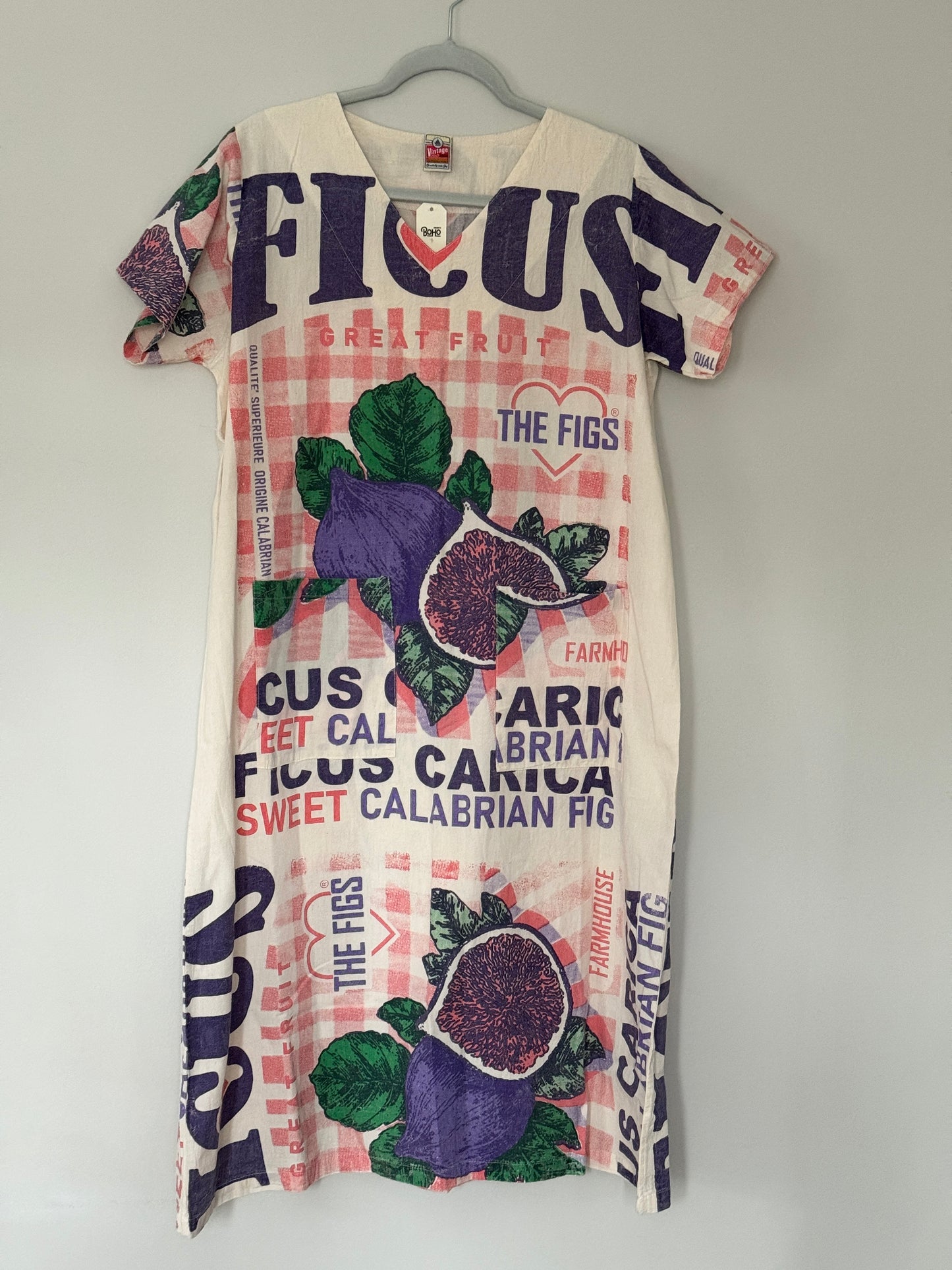 Multi Pattern V-Neck Dress – Washed Cotton Upcycled Artwear