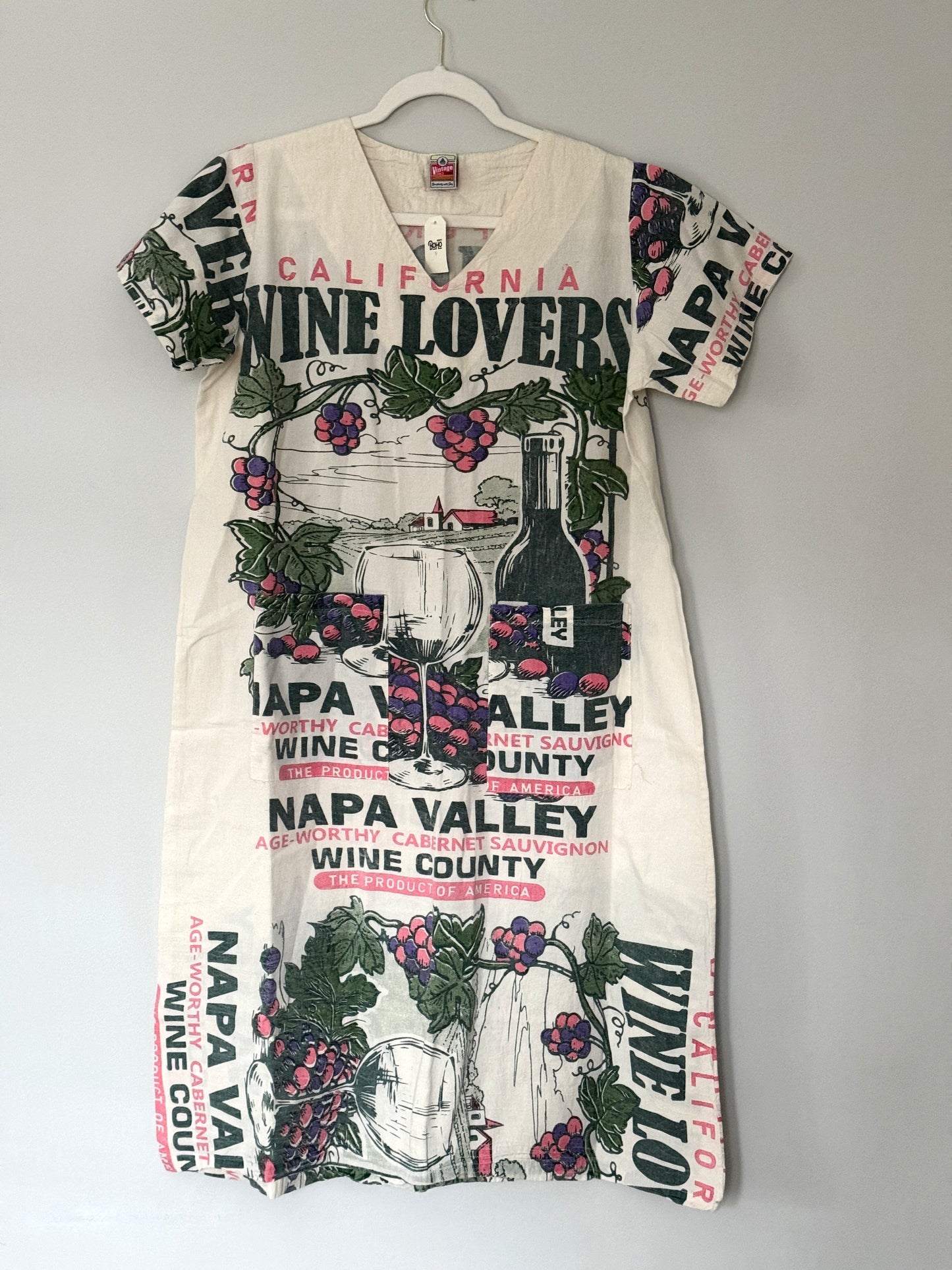 Multi Pattern V-Neck Dress – Washed Cotton Upcycled Artwear