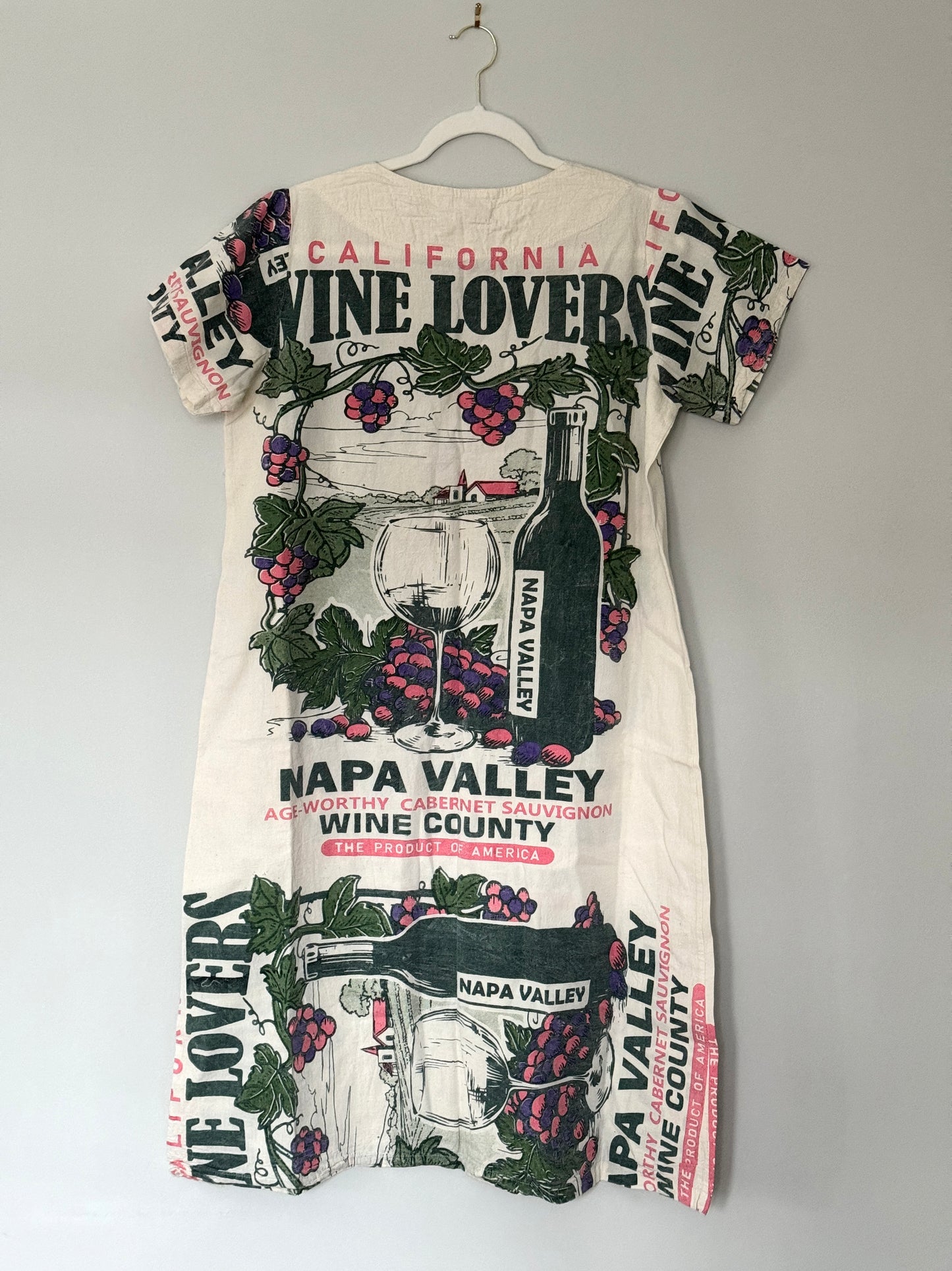 Multi Pattern V-Neck Dress – Washed Cotton Upcycled Artwear