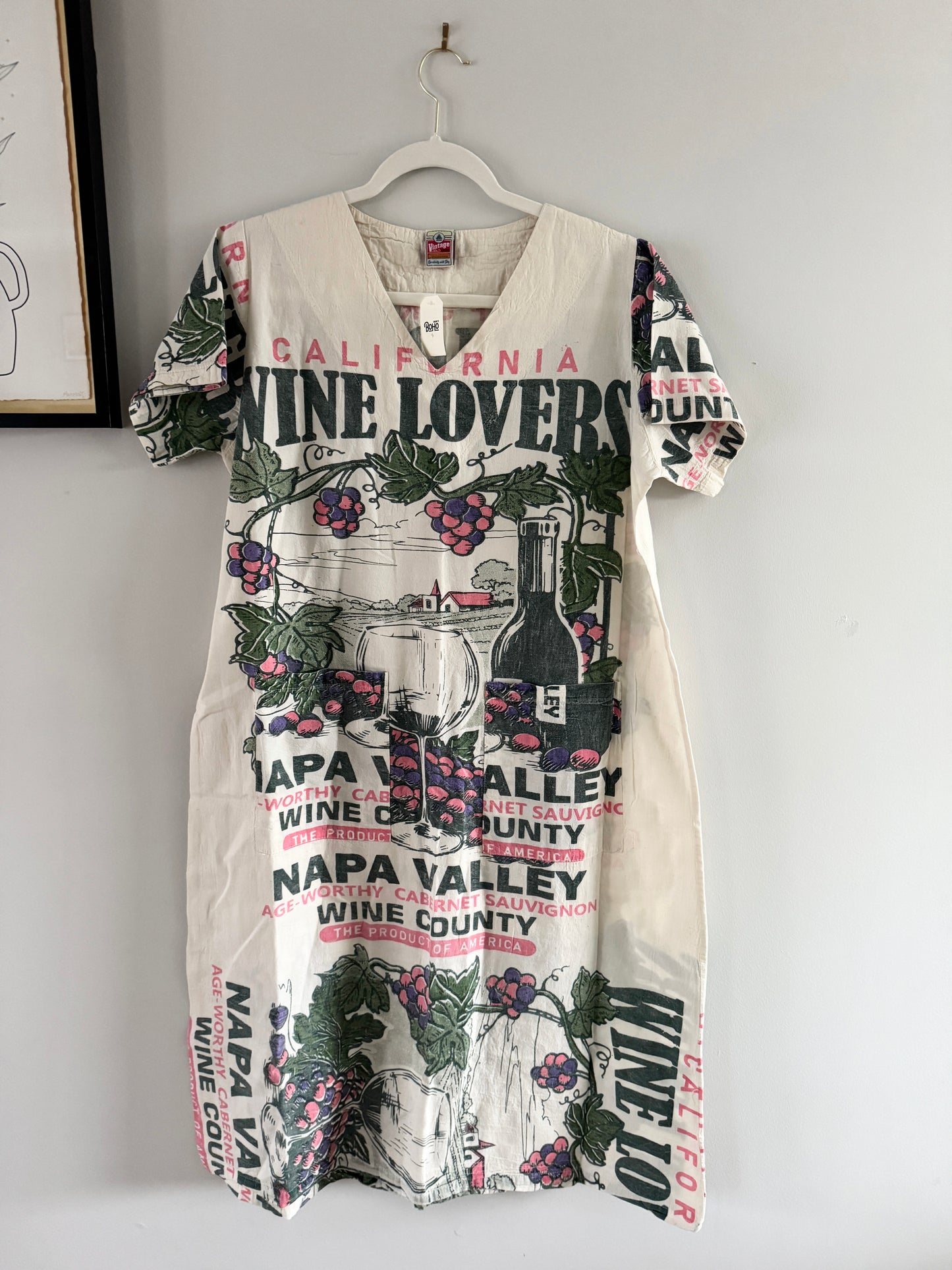 Multi Pattern V-Neck Dress – Washed Cotton Upcycled Artwear