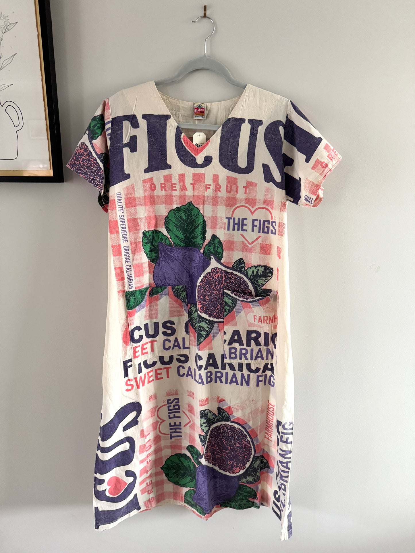 Multi Pattern V-Neck Dress – Washed Cotton Upcycled Artwear