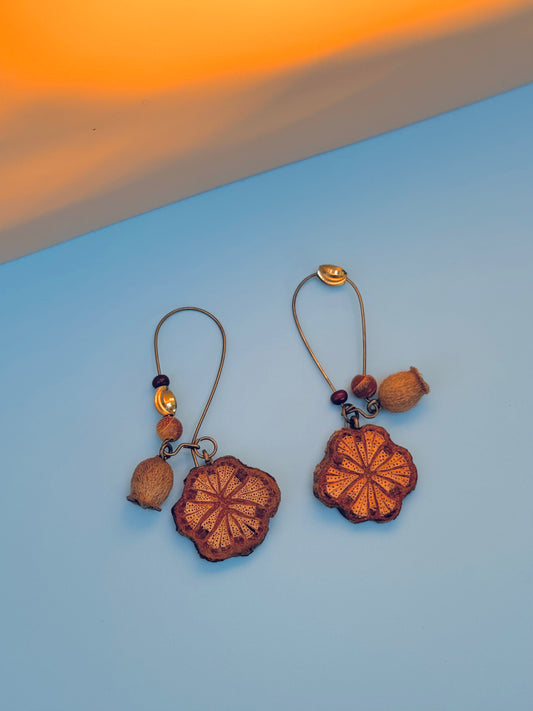 Wild Jujube & Red Vine Wood Earrings – Copper Hook