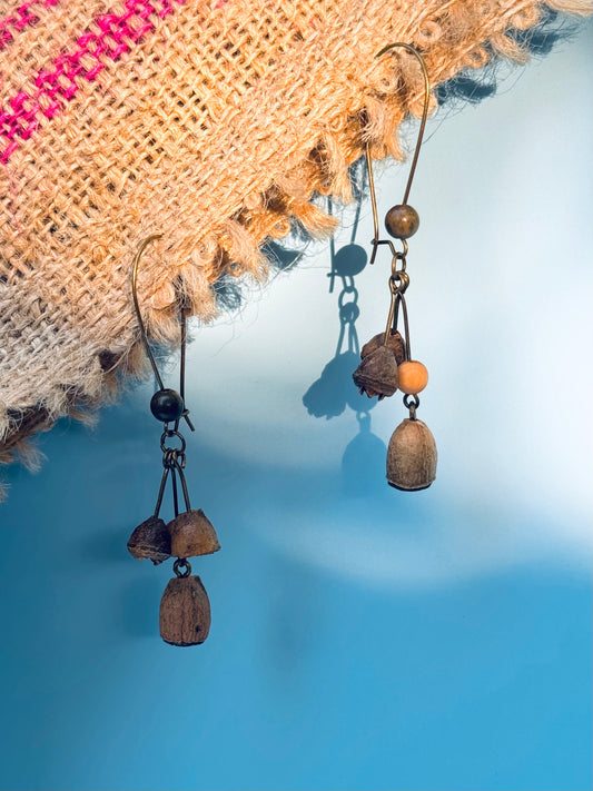 Wild Jujube Seed, Sandalwood & Bell Pod Earrings – Copper Hook