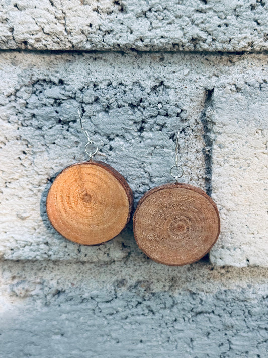 Natural Wood Circle Earrings – Silver Hook