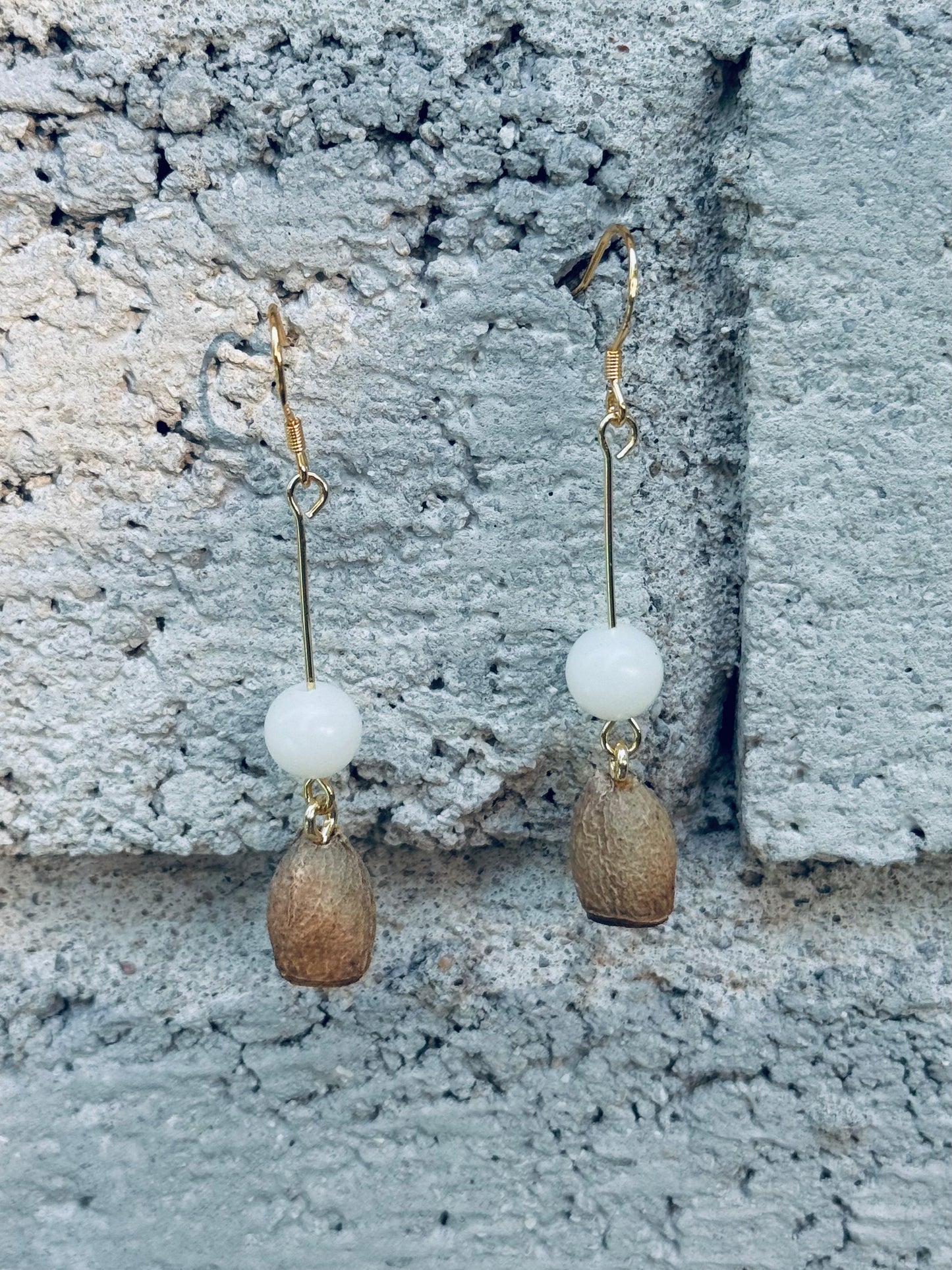 Lover’s Fruit & White Jade Drop Earrings – 14K Gold Hook