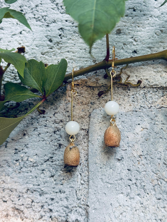 Lover’s Fruit & White Jade Drop Earrings – 14K Gold Hook