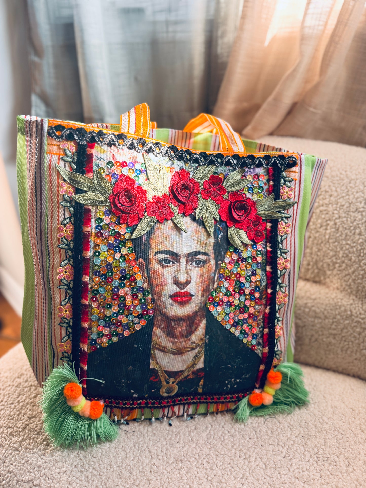 Frida-Inspired Handmade Textile Tote Bag | One of a Kind