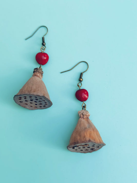 Lotus Pod & Love Bean Earrings Organic | Lightweight | Nature-Inspired