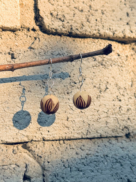 Carved Bodhi Root Earrings – Silver Hook