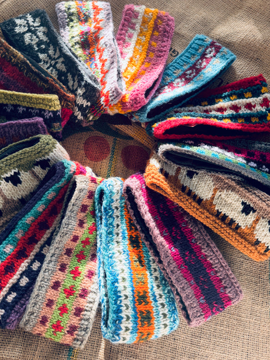 Hand Knit Wool Ear Warmer Headband – Fleece Lined, One of a Kind, Handmade in Nepal