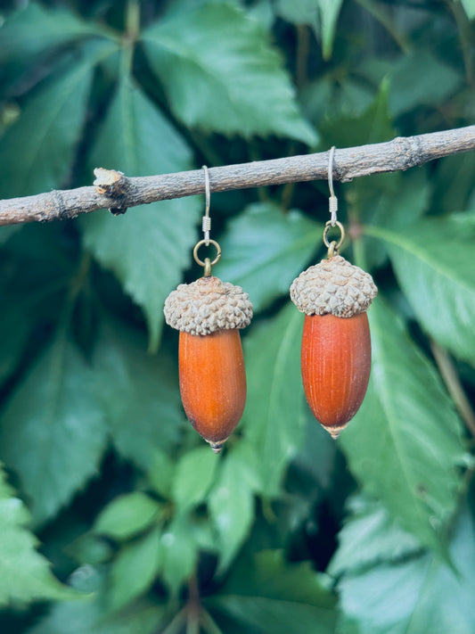 Long Acorn Drop Earrings – Silver Hook 🌰✨ Forest Whispers